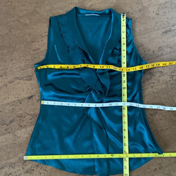 100% Silk TTahari dark teal blue/green, ruffle sleeveless, lightweight Size S - Picture 17 of 17